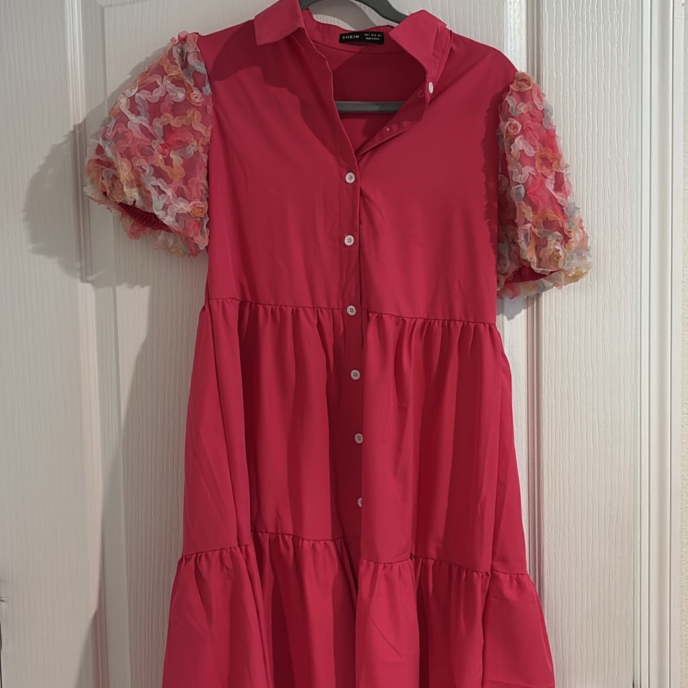 Pink Dress with Floral Sleeves